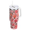 thumbnail image 1 of 30 oz Tumbler With Handle Stainless Steel Insulated Tumbler With Lid for Car Cup Holder Roses and Stripes Pattern, 1 of 9