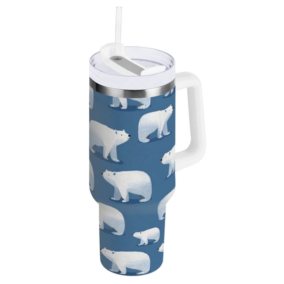 30 oz Tumbler With Handle Stainless Steel Insulated Tumbler With Lid for Car Cup Holder Simple Polar Bears Pattern