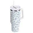 thumbnail image 1 of 30 oz Tumbler With Handle Stainless Steel Insulated Tumbler With Lid for Car Cup Holder Small Blue Floral Pattern, 1 of 9