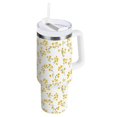 thumbnail image 1 of 30 oz Tumbler With Handle Stainless Steel Insulated Tumbler With Lid for Car Cup Holder Small Yellow Floral Pattern, 1 of 9