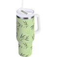 thumbnail image 1 of 30 oz Tumbler with Handle Lid and Straw Insulated Water Tumbler Stainless Steel Water Cup Mug Bottle Reusable Cup Holder Friendly Green Bamboo Leaves, 1 of 6