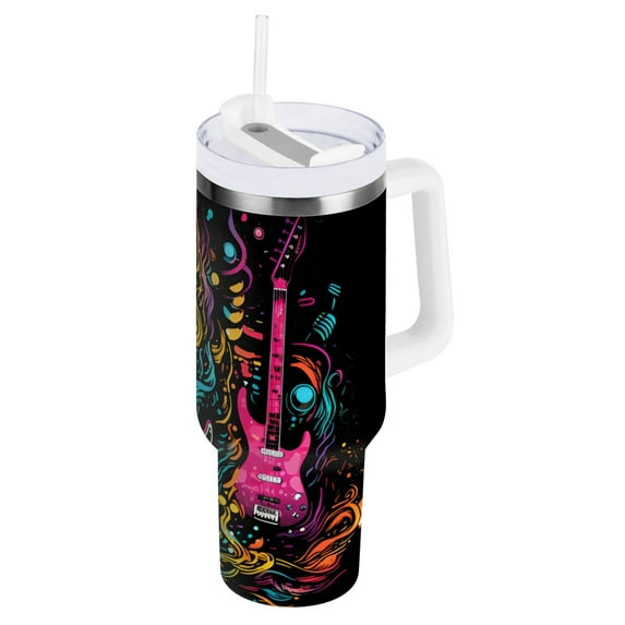 30 oz Tumbler with Handle and Straw Lid Electric Guitar Vacuum Insulated Cup Leak-Proof for Water Iced Tea Coffee