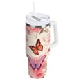thumbnail image 1 of 30 oz Tumbler with Handle and Straw Lid Vacuum Insulated Cup Leak-Proof for Water Iced Tea Coffee Butterflies on Peonies, 1 of 9
