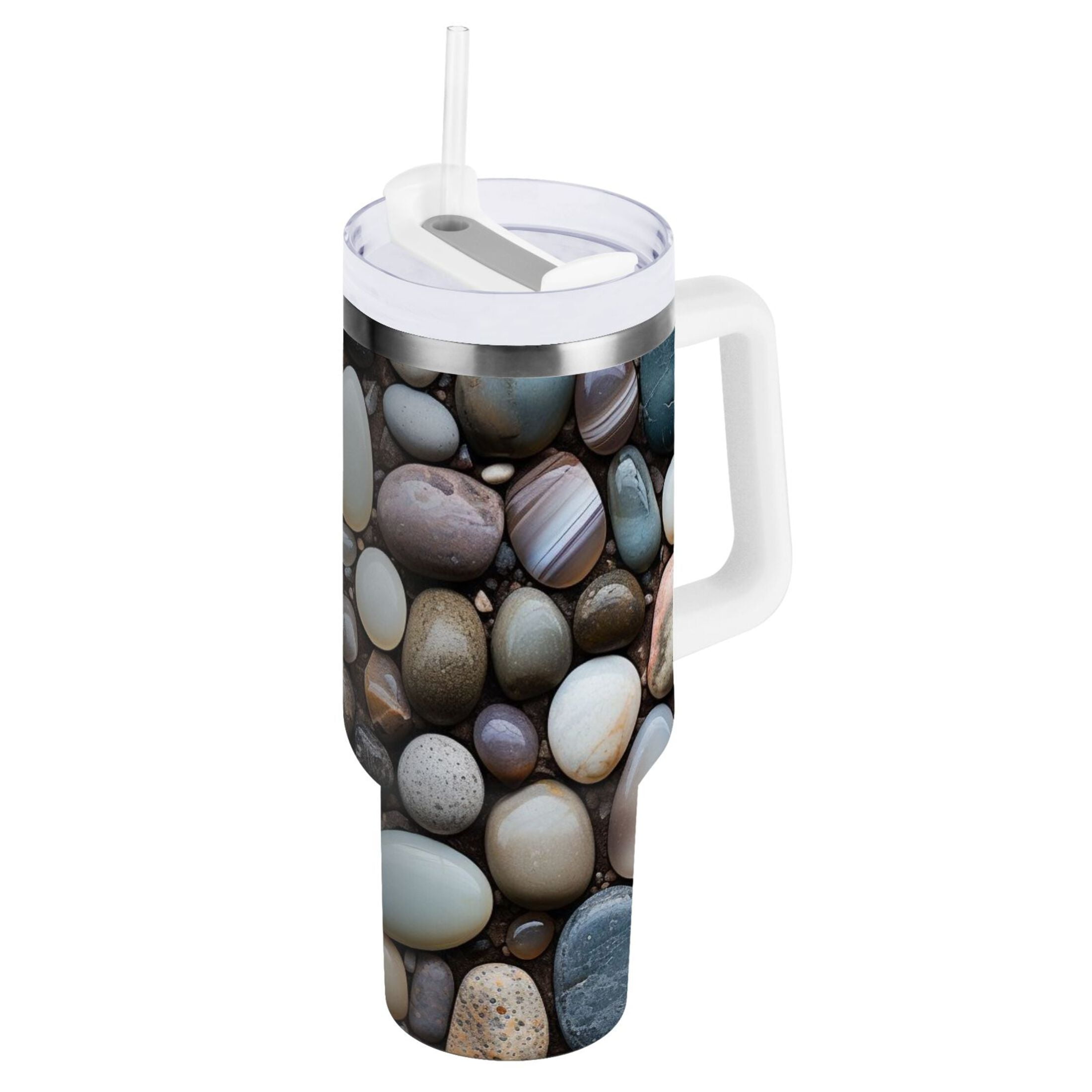 30 oz Insulated Teal Tumbler with Removable Argentina Cow Leather Feather Tooled Sleeve. main image 1