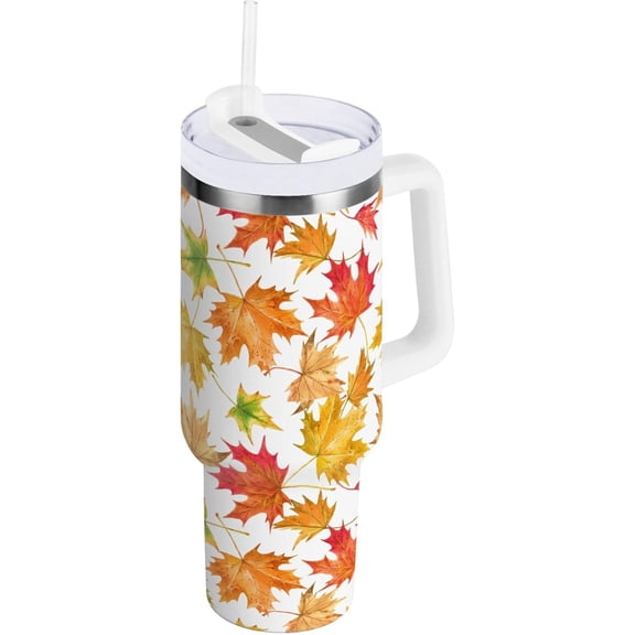 30 oz Tumbler with Lid and Straw, Fall Maple Leaves Autumn Retro Water Bottle, Insulated Cup with Handle, Fits in Car Cup Holder