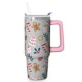 thumbnail image 1 of 30 oz Winter Snowflake Santa Tumbler with Handle and Straw, Stainless Steel Insulated Cup 30 oz, Leak Proof Holiday Mug, Festive Present, 1 of 5