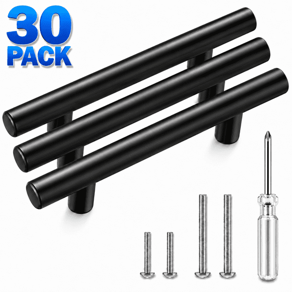 30-pack Cabinet Handles, 3" Hole Center, Matte Black Stainless Steel Bar Pulls, Kitchen Hardware Handle
