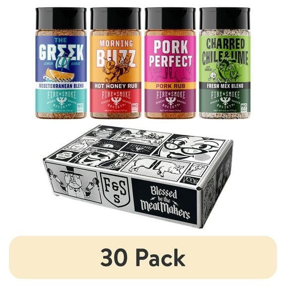 (30 pack) Fire & Smoke Society Mixed Spices & Seasonings (4 Pack), BBQ Gifts for Men, 21.6 Ounce