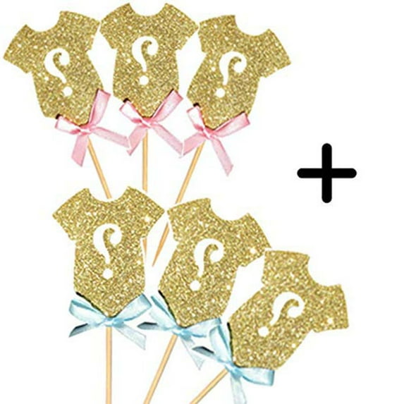 30-pack Glitter Gender Reveal Cupcake Toppers, Gender Reveal Baby Shower Party Cake Food Decoration Supplies