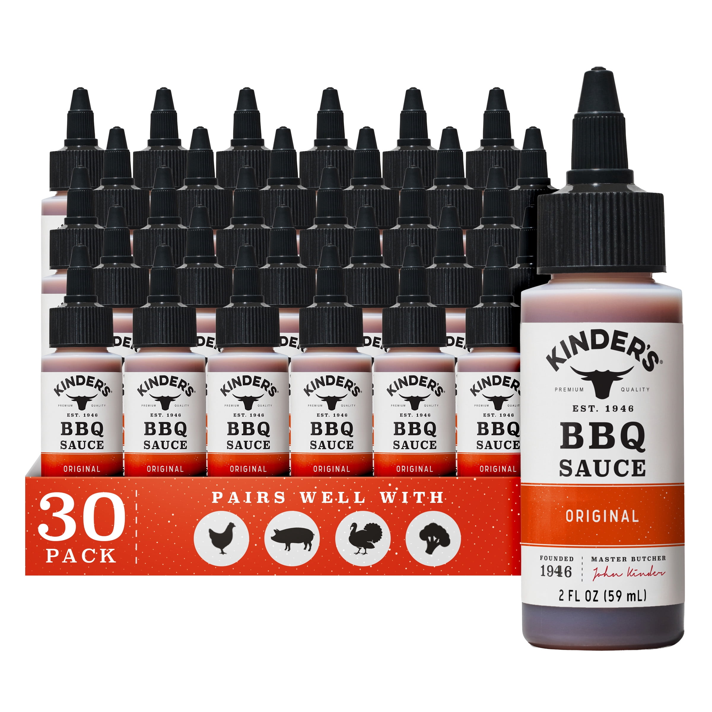 (30 pack) Kinder's Original Mild BBQ Sauce, 2 fl oz Small Bottle