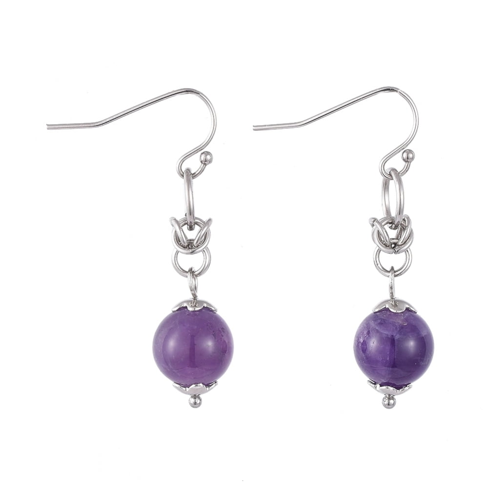 30 pair Natural Gemstone Dangle Earrings with 304 Stainless Steel Flower Bead Caps and 316 Surgical Stainless Steel Earring Hooks 39mm Pin: 0.6mm