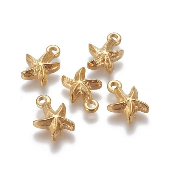 30 pc 304 Stainless Steel Pendants Starfish/Sea Stars Golden 14x10x3.3mm Hole: 1.8mm