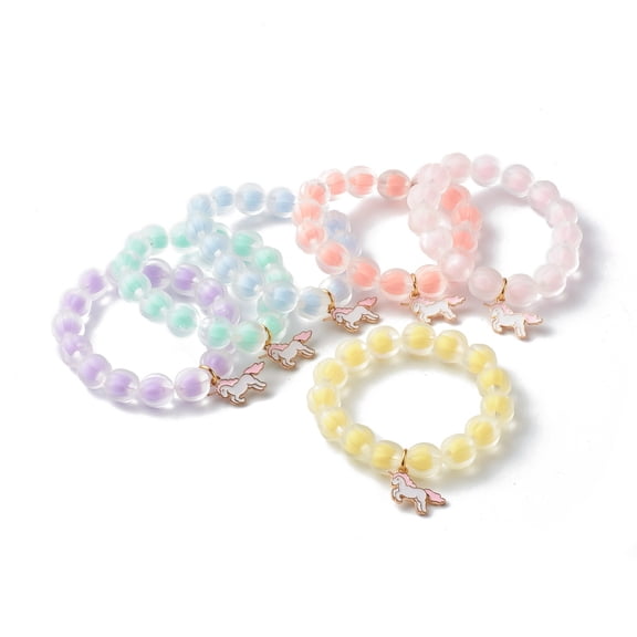 30 pc Bead in Bead Transparent Acrylic Pumpkin Beads Stretch Bracelet for Kid Mixed Color Inner Diameter: 1-3/4 inch