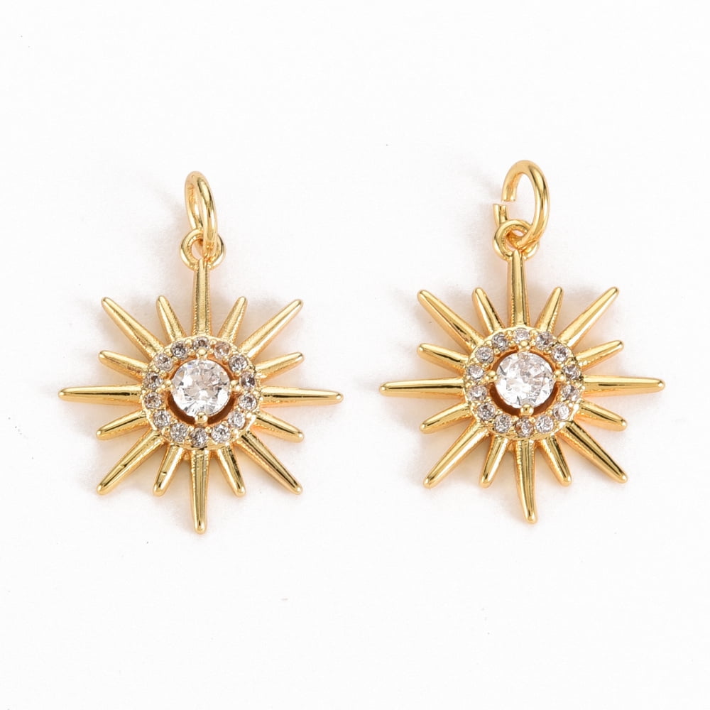 30 pc Brass Micro Pave Clear Cubic Zirconia Solar Eclipse Pendants Nickel Free Sun 16.5x14.5x2.5mm Jump Ring: 4.5x0.6mm 3.3mm inner diameter