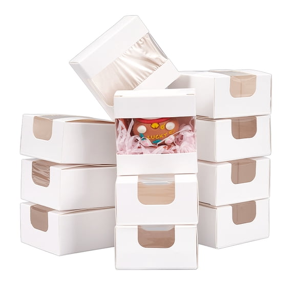 30 pc Cardboard Paper Gift Storage Boxes with Plastic Visible Clear Window White Square None Pattern 6.65x6.7x3.6cm