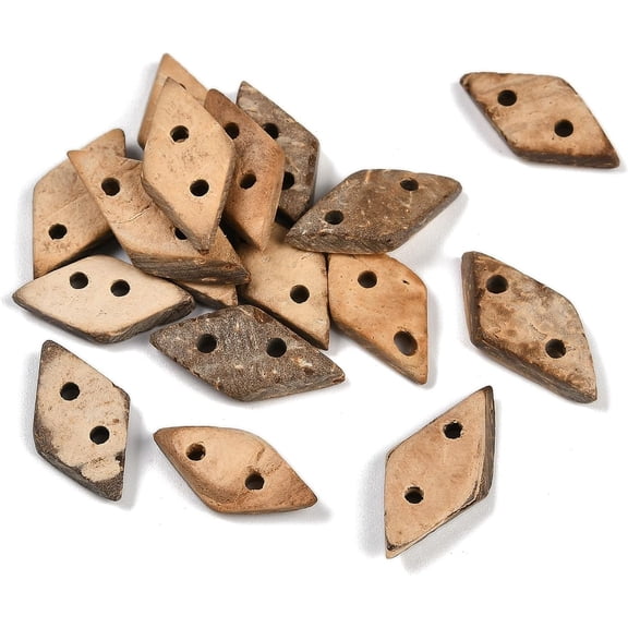 30 pc Carved Rhombus 2-hole Basic Sewing Button Coconut Button Coconut Brown 17.5~22.5x9.5~10.5x2.5~3.5mm Hole: 1.7~2mm for Handmade