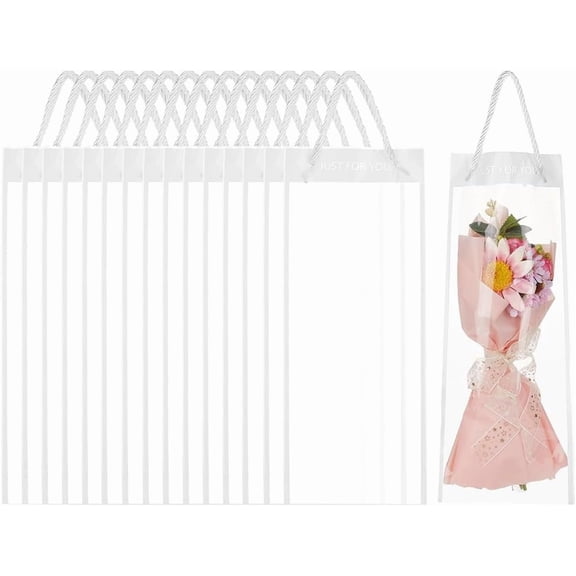 30 pc Clear Plastic Packing Bags with Polyester Cord Handles Rectangle White 40x16x0.02cm for DIY