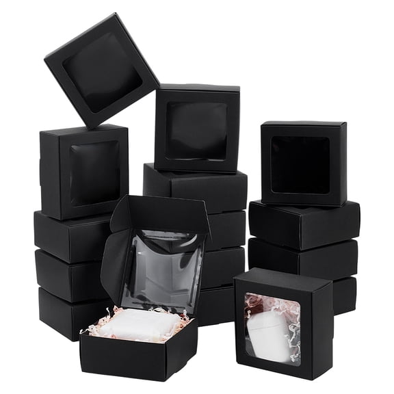 30 pc Foldable Creative Kraft Paper Mailer Boxes with Visible Window Shipping Boxes Square Black 9.1x9.1x4cm