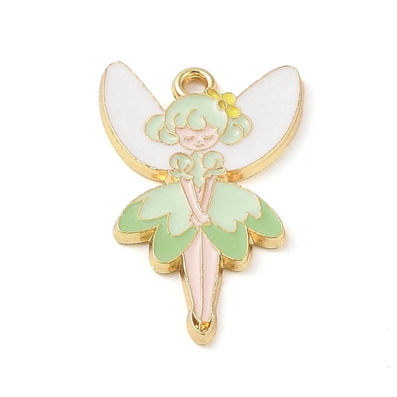 30 pc Golden Plated Alloy Eanaml Pendants Fairy Charm Light Green 30x19x1.5mm Hole: 2mm