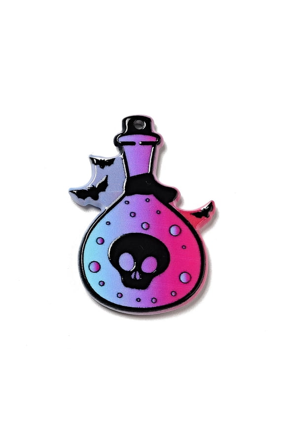 30 pc Halloween Printed Acrylic Pendants Bottle with Skull Charm 38x27x2.5mm Hole: 1.6mm