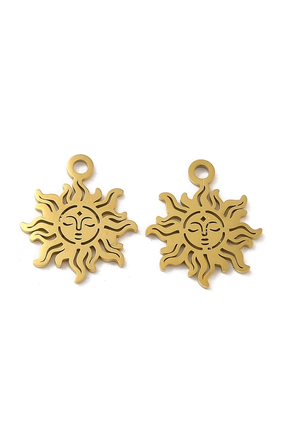 30 pc Ion Plating(IP) 304 Stainless Steel Charms Laser Cut Sun Charm Golden 15x13x1mm Hole: 1.5mm