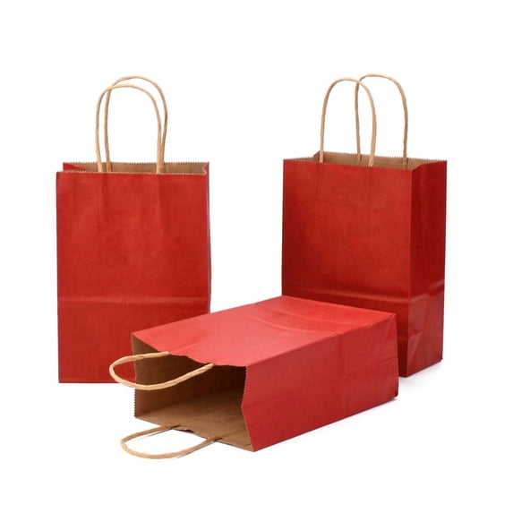 30 pc Kraft Paper Bags Gift Bags Shopping Bags with Handles Dark Red 15x8x21cm