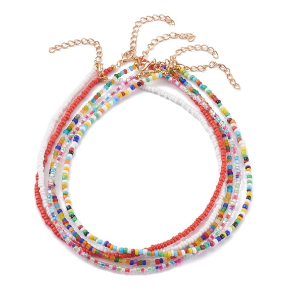 30 pc Mixed Styles Round Glass Seed Beaded Necklaces with Alloy Lobster Claw Clasps Golden Mixed Color 15.07 inch(38.5cm)