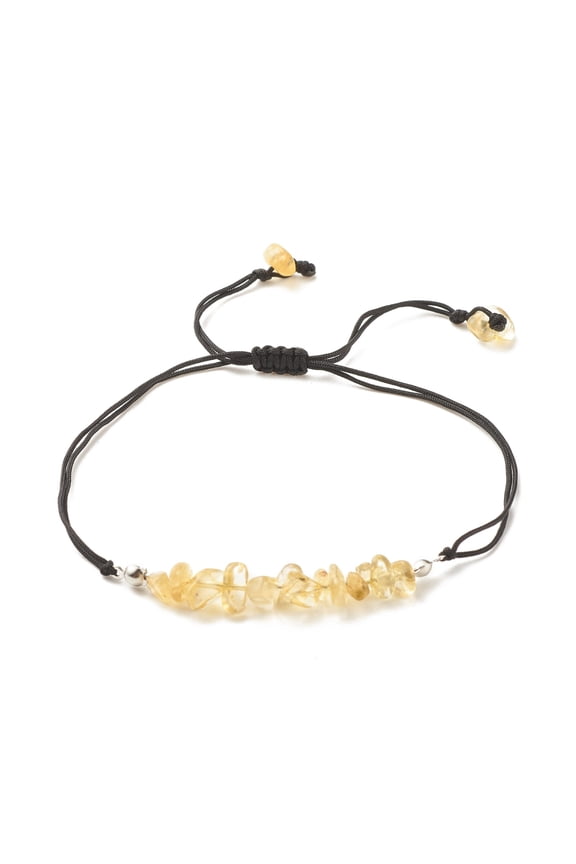 30 pc Natural Citrine(Dyed & Heated) Chips Bead Bracelet Gemstone Adjustable Bracelet for Women Inner Diameter: 5/8~3-5/8 inch(1.6~9.3cm)