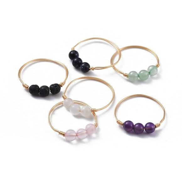 30 pc Natural Gemstone Finger Rings with Brass Copper Jewelry Wire Golden Size 8~10 18~20mm