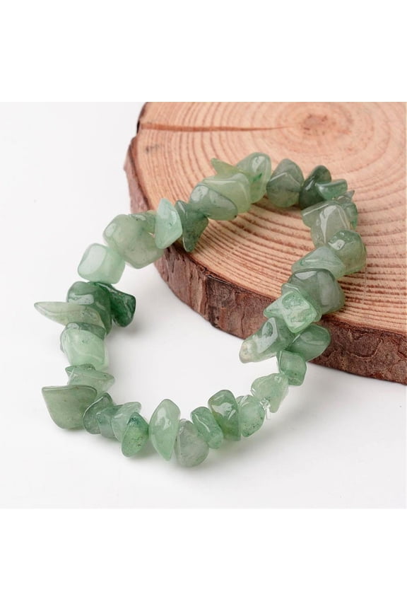 30 pc Natural Green Aventurine Chip Beaded Stretch Bracelets 50mm