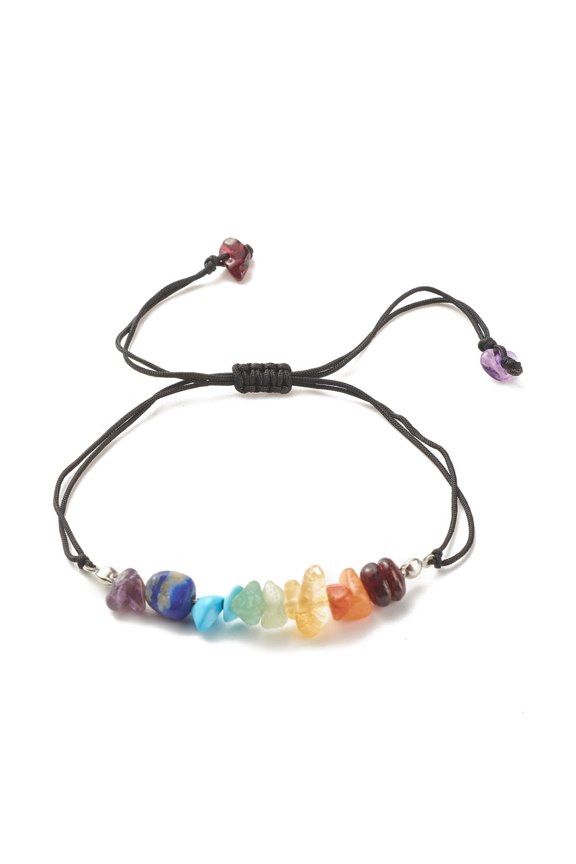 30 pc Natural & Mixed Gemstone Chips Bead Bracelet 7 Chakra Adjustable Bracelet for Women Inner Diameter: 3/4~3-3/4 inch(1.9~9.5cm) Mixed Stone