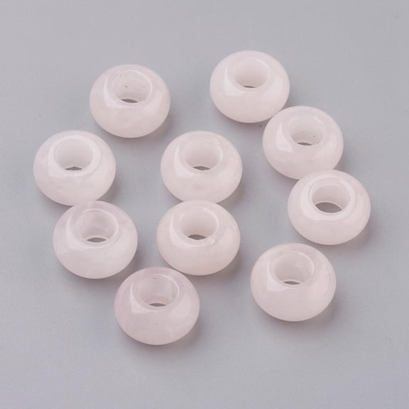 30 pc Natural Rose Quartz European Beads Large Hole Beads Rondelle 14x7~8mm Hole: 6mm