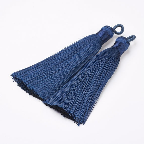 30 pc Nylon Tassels Big Pendant Decorations Dark Blue 83~92x9~10mm Hole: 1.5~4mm