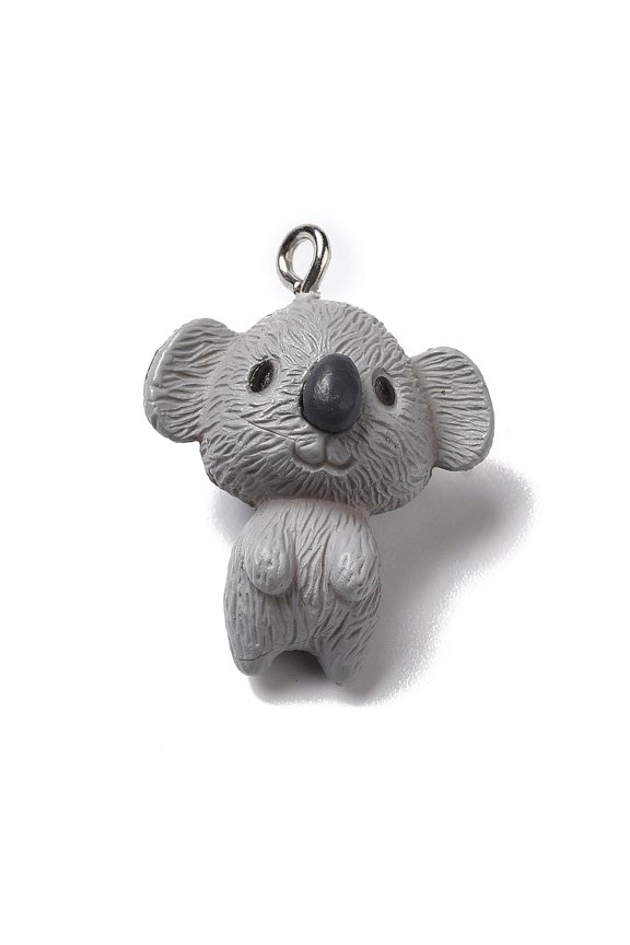 30 pc Opaque Resin Animal Pendants Koala Charms with Platinum Plated Iron Loops Gray 25.5x20x14mm Hole: 2mm