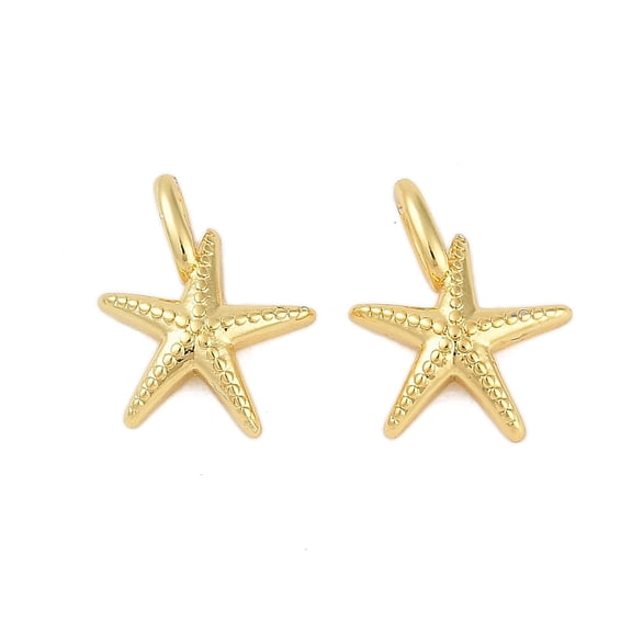 30 pc Rack Plating Brass Pendants Long-Lasting Plated Lead Free & Cadmium Free Starfish Charms Real 18K Gold Plated 14x11x4mm Hole: 2x1.5mm