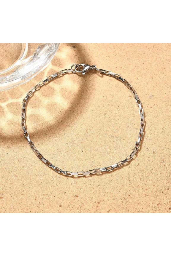 30 pc Resistant 316 Surgical Stainless Steel Box Chain Bracelets with 304 Stainless Steel Lobster Claw Clasps Stainless Steel Color 7-1/4 inch