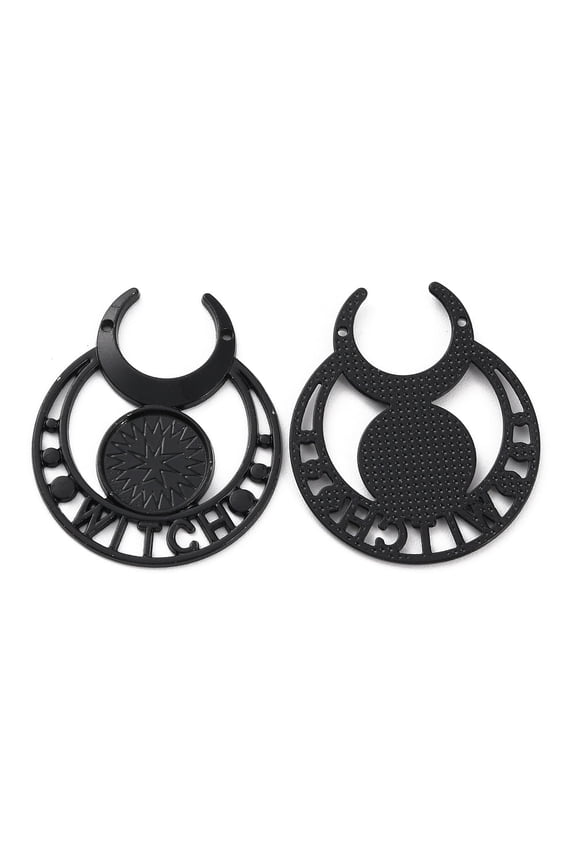 30 pc Retro Alloy Pendant Cabochon Settings Witch Moon Charms Electrophoresis Black Tray: 14mm 40.5x34.5x2mm Hole: 1.2mm