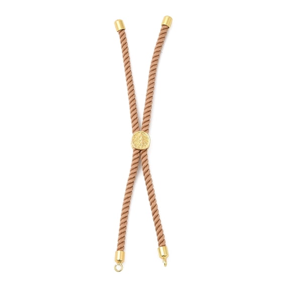 30 pc Twisted Nylon Cord Silder Bracelets Link Bracelet Making for Connector Charm with Long-Lasting Plated Golden Brass Cord End Alloy Tree of Life BurlyWood 8-3/4~8-7/8 inch(22.2~22.6cm) Hole: 2mm