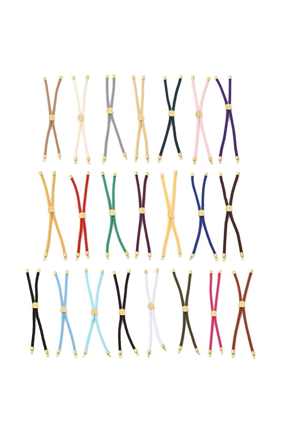 30 pc Twisted Nylon Cord Silder Bracelets Link Bracelet Making for Connector Charm with Long-Lasting Plated Golden Brass Cord End & Alloy Tree of Life Mixed color