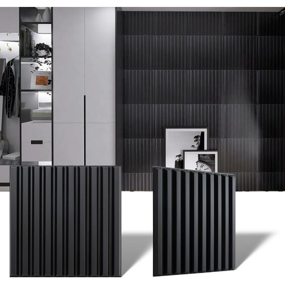 30 pcs 11.8" x 11.8" Slat Wall Panel, 3D Fluted Textured Panel. - Black (29 sq. ft./Box)