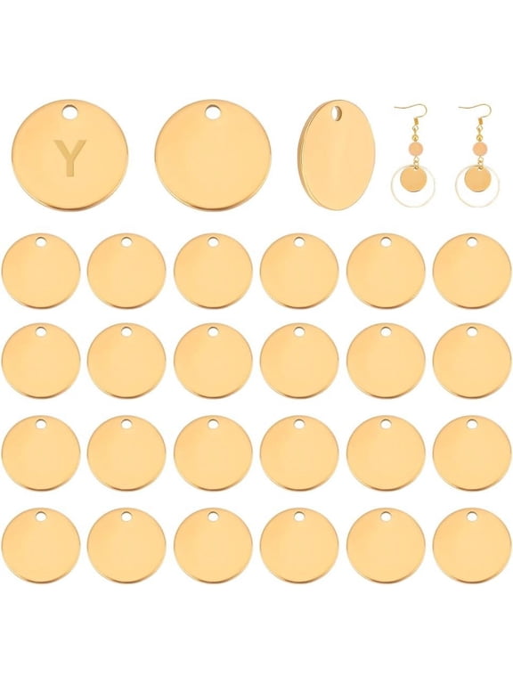 30 pcs 304 Stainless Steel Flat Round Charms Smooth Surface Blank Stamping Tag Pendants for DIY Jewelry Making 15x1mm Hole: 1mm Golden 304 Stainless Steel