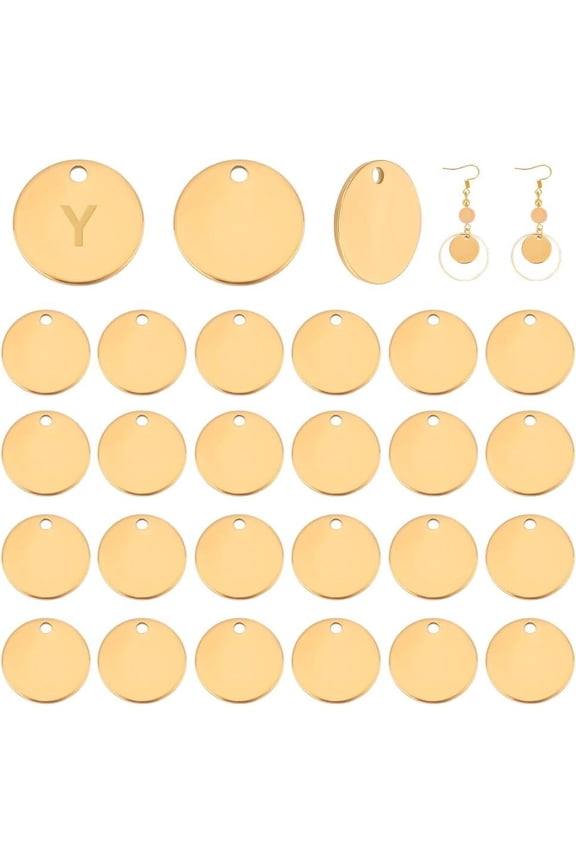 30 pcs 304 Stainless Steel Flat Round Charms Smooth Surface Blank Stamping Tag Pendants for DIY Jewelry Making 15x1mm Hole: 1mm Golden 304 Stainless Steel