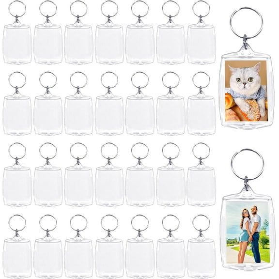 30 pcs Acrylic Photo Frame Keyring,2.16 x 1.5 Inch/5.5 x 4 cm Personalized Keychains,Clear Picture Keychain as Gift,Suit for Artwork