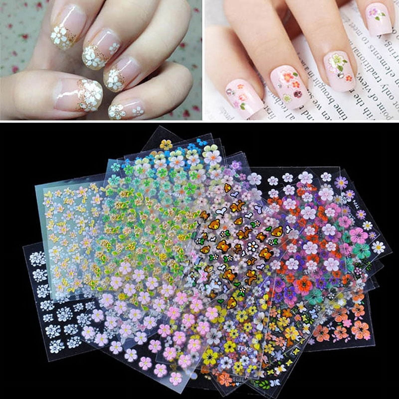 30 pcs Floral Design Manicure Transfer Nail Art Tips Stickers Decals 3D ...