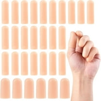30 pcs Gel Finger Cots, 2 Sizes Thumb Protector, Soft Finger Covers for Cuts, Fingertip Protector for Embroidery, Cutting, Hands Cracking, Corns, Blisters, and Calluses Protect, Nude