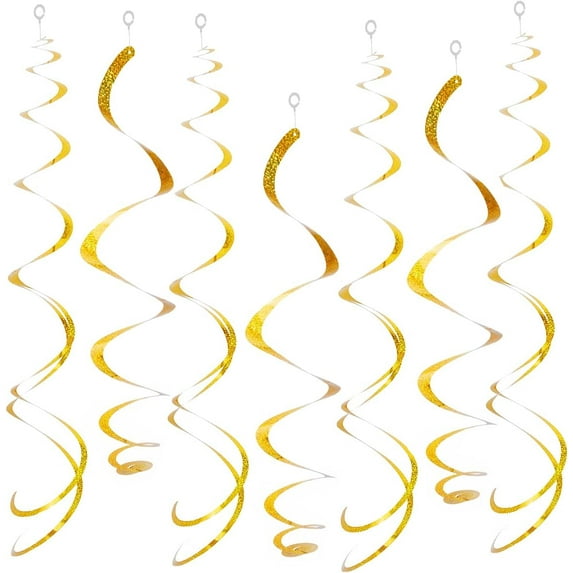 30 pcs Gold Hanging Swirl Decorations Swirls Party Decorations Plastic Party Streamer for Ceiling, 26"