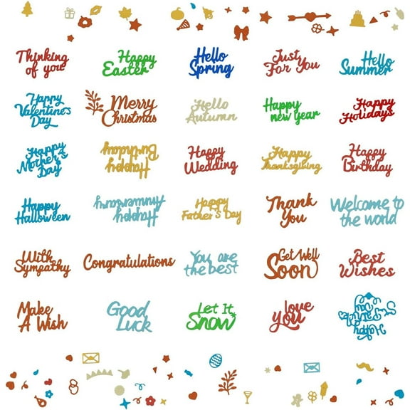 30 pcs Holiday Blessings Die Cuts, lyfLux Die Cuts for Card Making, Holiday Blessings, Good Luck, Words of Thanks, Make a Wish, Words of Welcome, Card Making Supplies