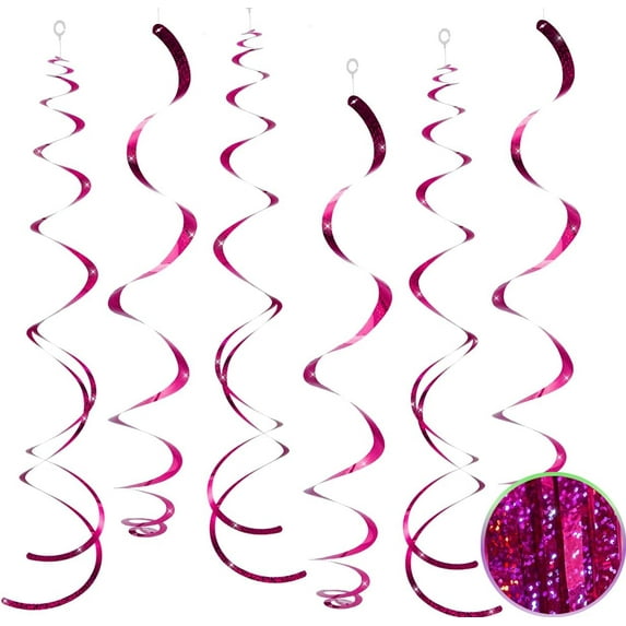 30 pcs Hot Pink Hanging Swirls Decorations Swirl Party Decorations Plastic Party Streamer for Ceiling, 26"