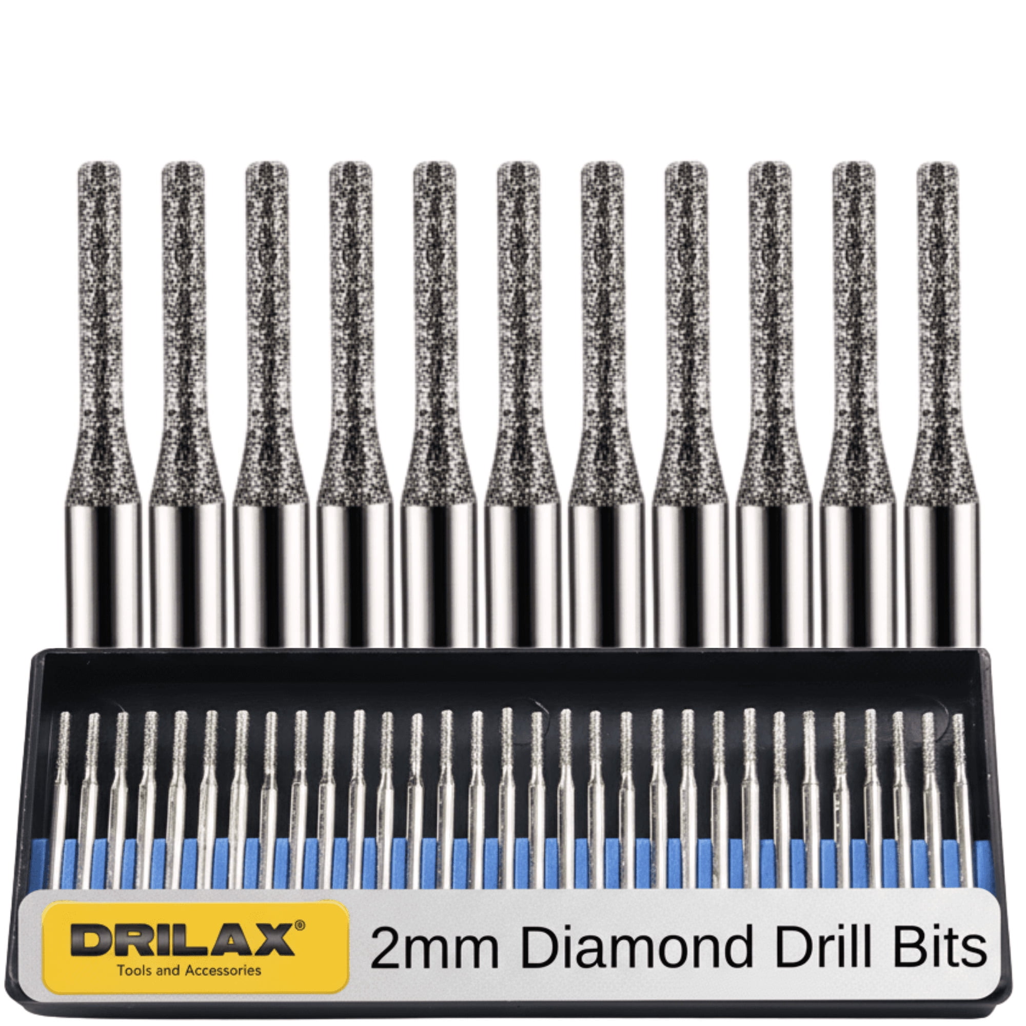 30 pcs Set 2mm Diamond Drill Bit Cylindrical Burr Kit 1/8" Shank