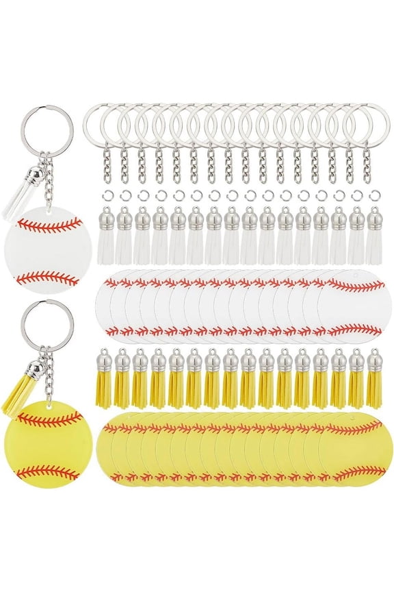 30 pcs Softball Baseball Acrylic Keychain Mutil-color Acrylic Keychain with Tassel for Gift School Rewards Sports Party colorful